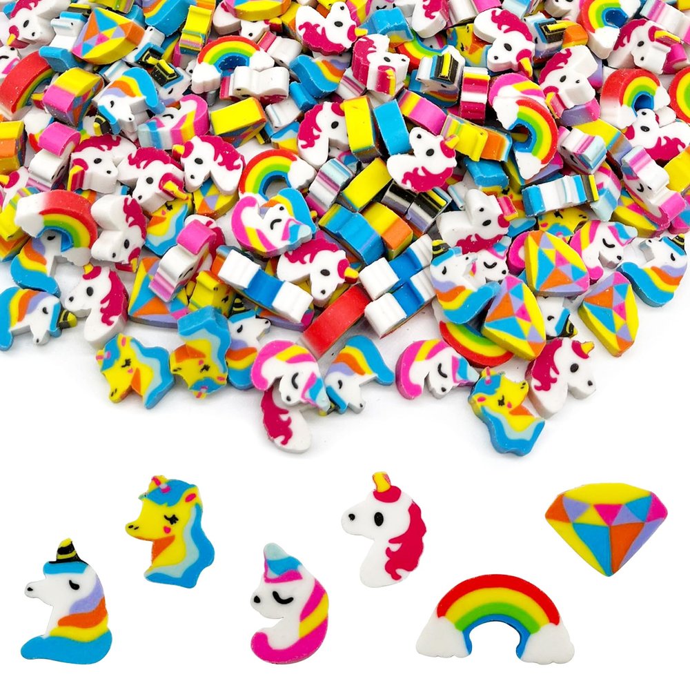 300 Pieces Rainbow Mini Erasers Assortment Novelty Pencil Erasers Bulk for Rewards Prizes Gift Filler
