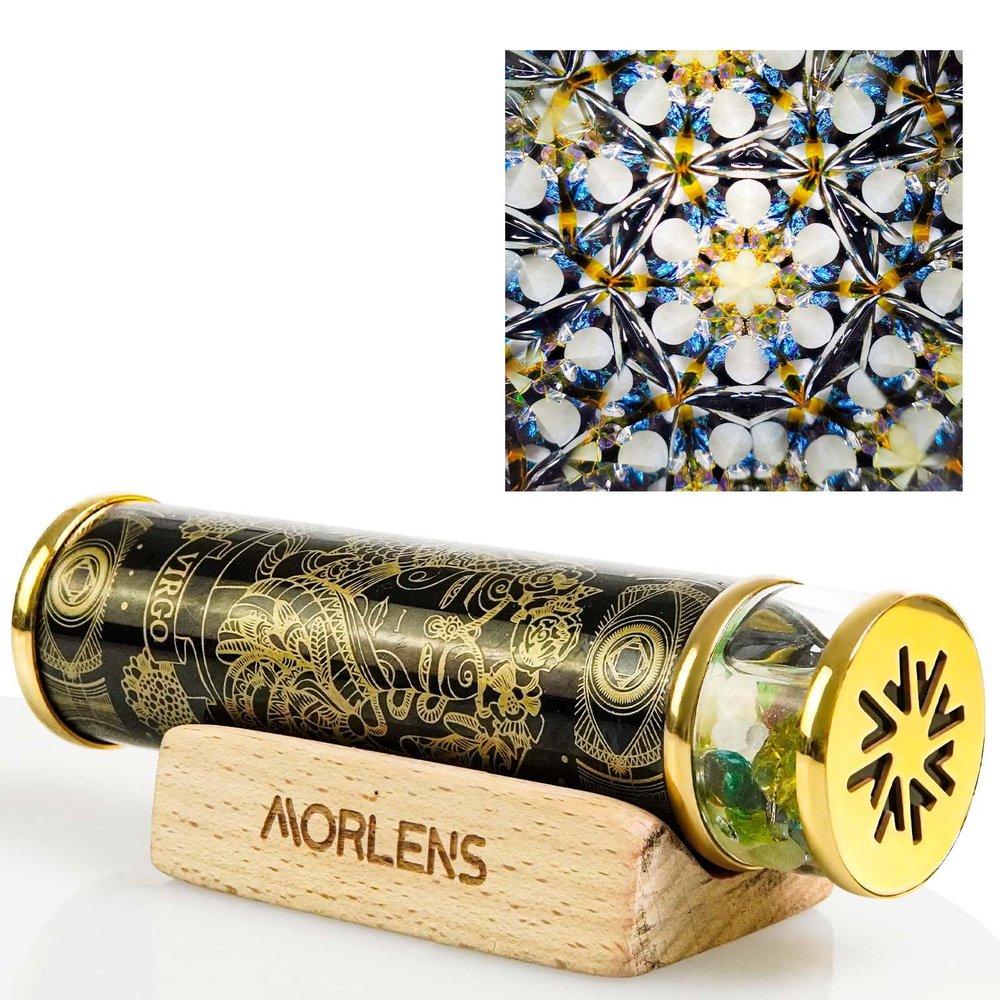 12 Constellations Virgo Kaleidoscope,Handmade 4.25" Mini Kaleidoscope,Yellow Crystals Healing Stones Gems Core Box,Gift Box,Anniversary Birthday Christmas New Year Valentine's Day Present Gift