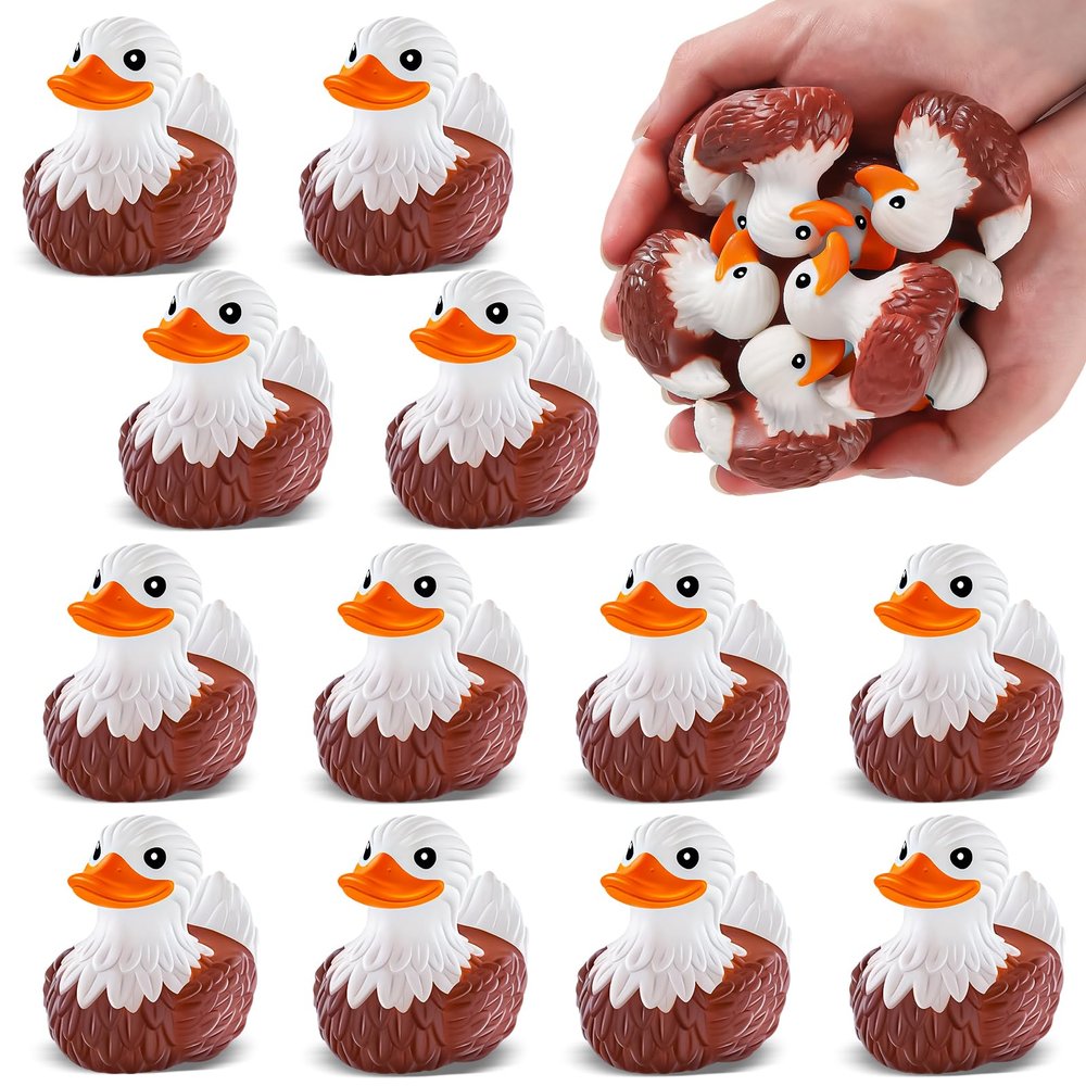 12 PCS Bald Eagle Rubber Ducks, Patriotic Bald Eagle Ducks for Jeeps, Ducks for Cruising Ships Hiding Carnival Ducking Bath Toys, Animal Ducks Collection, Baby Shower Valentines Day Gifts for Kids
