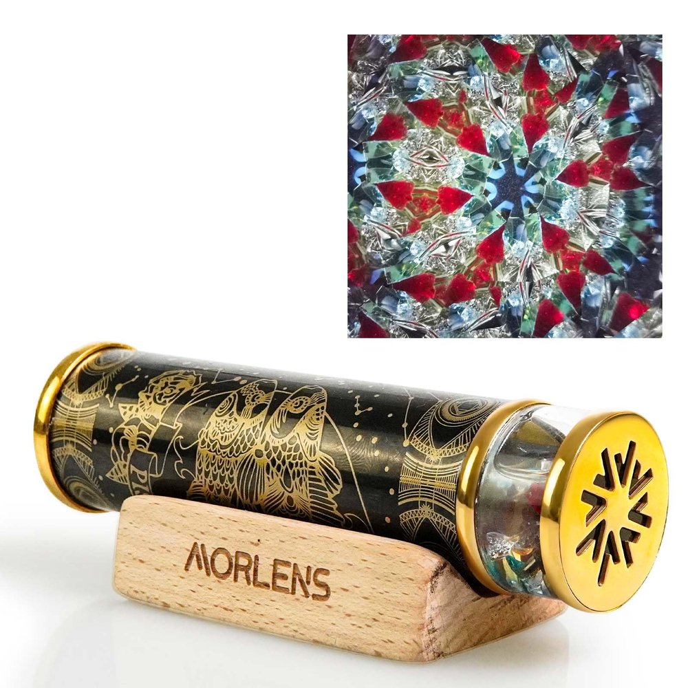 12 Constellations Pisces Kaleidoscope,Handmade 4.25" Mini Kaleidoscope,Turquoise Crystals Healing Stones Gems Core Box,Gift Box,Anniversary Birthday Christmas New Year Valentine's Day Present Gift