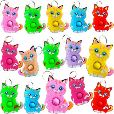 24 Packs Cats Bulk Mini Pop Fidget Keychain,Boys and Girls Kids Birthday Party Favors Supplies Classroom Students Bubble Prize