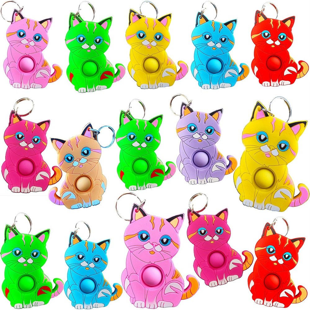 24 Packs Cats Bulk Mini Pop Fidget Keychain,Boys and Girls Kids Birthday Party Favors Supplies Classroom Students Bubble Prize