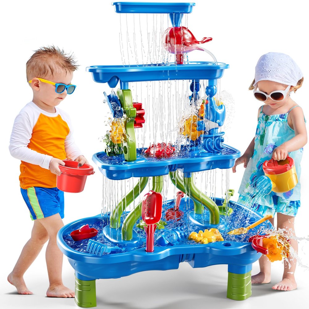 PEADUCK 4-Tier Sand and Water Table, 39 Piece Kids Water Table Activity Sensory Outside Toys for Toddlers 3-5, Beach Backyard Outdoor Play Table Gift for Boys Girls, Summer Toys for Kids Ages 4-8