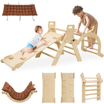 INNOPLAY Large Foldable Toddler Climbing Toys Indoor Jungle Gym, Pikler Triangle Set with Cushion, S-lide and Arch, 7-in-1 Montessori Climbing Set(1.5-5yrs)