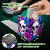 RWUTYTIUL for MTG Commander Deck Box, Card Storage Box Fits 100+ Sleeved Cards, PU Leather Large Size Strong Magnet Card Deck Case Holder for Board Game Magic MTG TCG CCG, Purple Flower Skull view 3