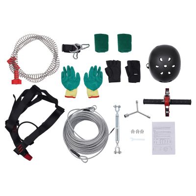 BIXIBIN 120ft Backyard Zipline Kit with Helmet, Spring Brake, and All-Around Safety Gear, Heavy-Duty Galvanized Cable, Adjustable Harness, Non-Slip Gloves, Outdoor Fun for Kids and Adults