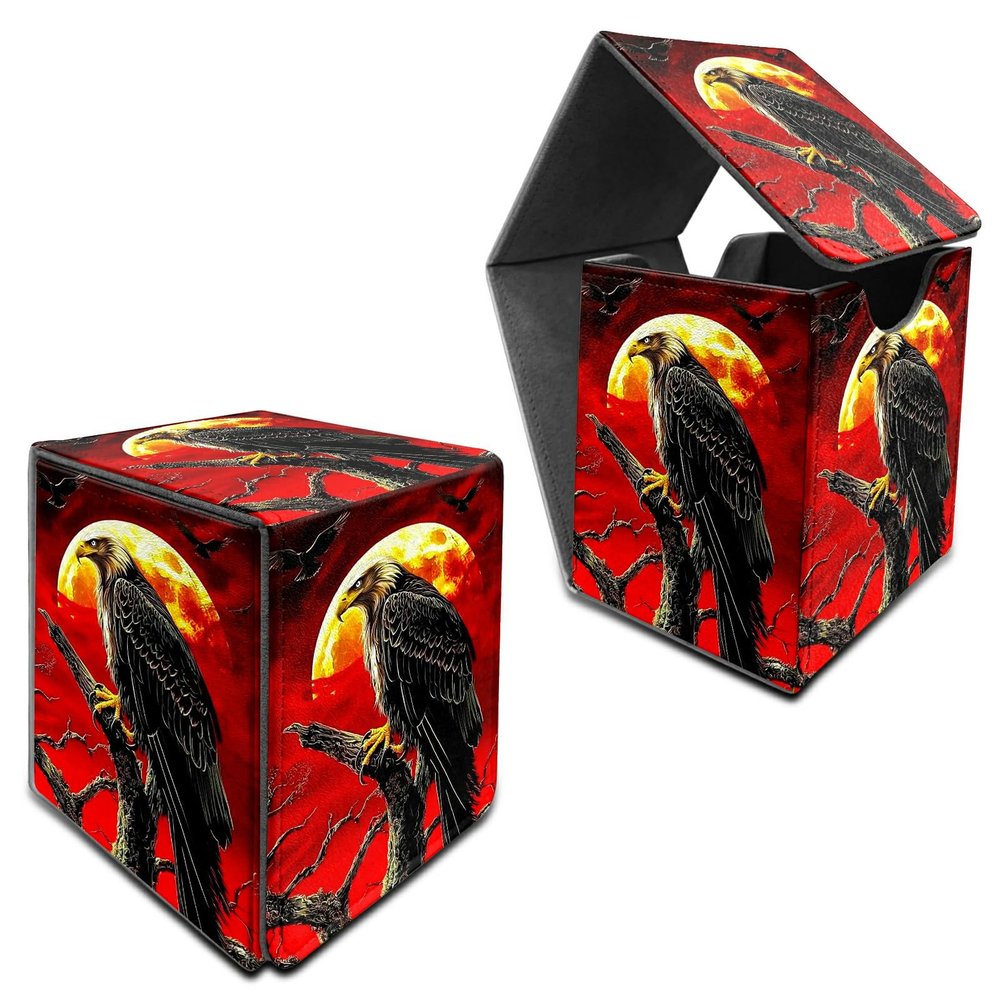 RWUTYTIUL for MTG Commander Deck Box, Card Storage Box Fits 100+ Sleeved Cards, PU Leather Large Size Strong Magnet Card Deck Case Holder for Board Game Magic MTG TCG CCG, Red Sky Eagle
