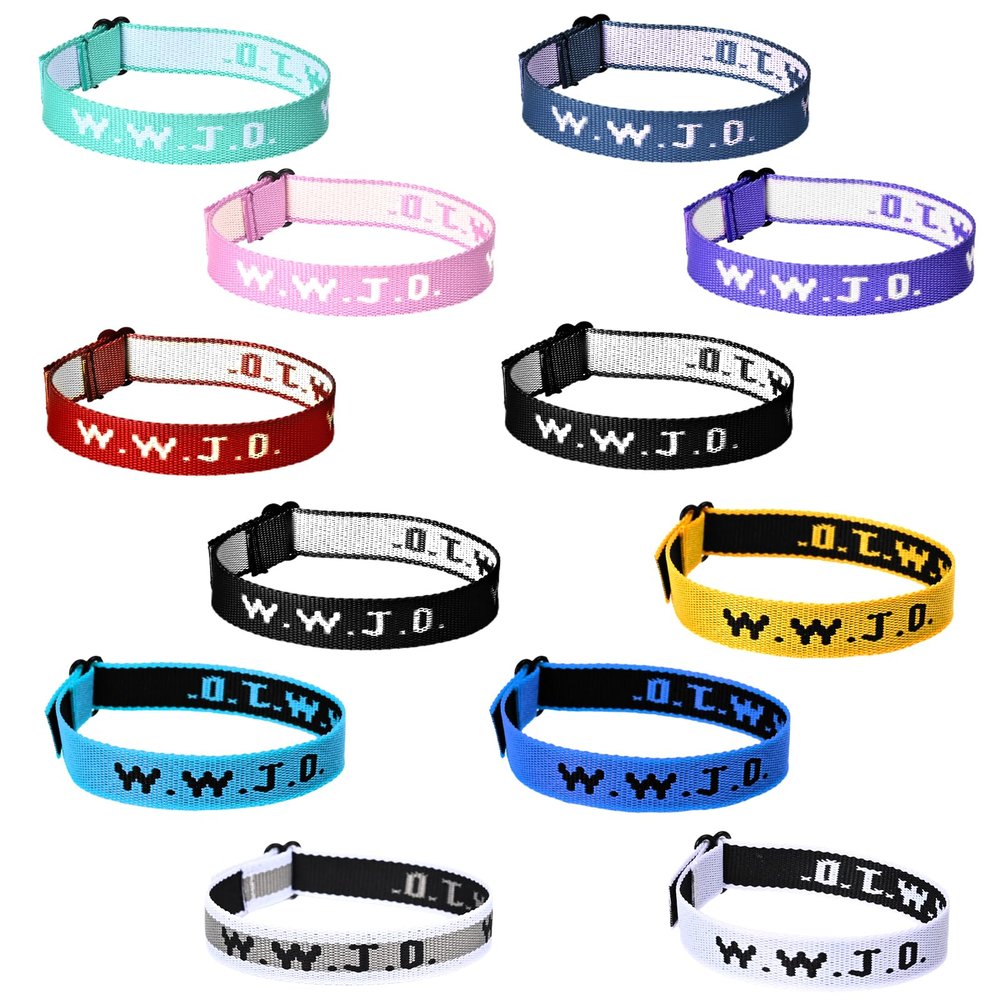 MATEPLUS 12PCS WWJD Bracelets, Christian Gifts Adjustable Wristbands, Handmade Colorful What Would Jesus Do Webbing Bracelet for Women Men