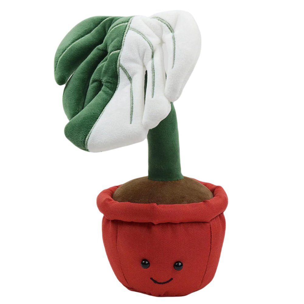 10inch Adorable Monstera Plush Amuseable Monstera Deliciosa Plushies Soft Stuffed Plant Doll Smile Face Potted Plant Doll for Home Decoration