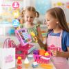 Dreamon Kids Cash Register Toy, Pretend Play Calculator Register Toys with Scanner, Apron, Credit Card, Play Food and Shopping Bag, Grocery Store Playset Preschool Gift for Kids Girls Age 3 4 5 6 7 view 3