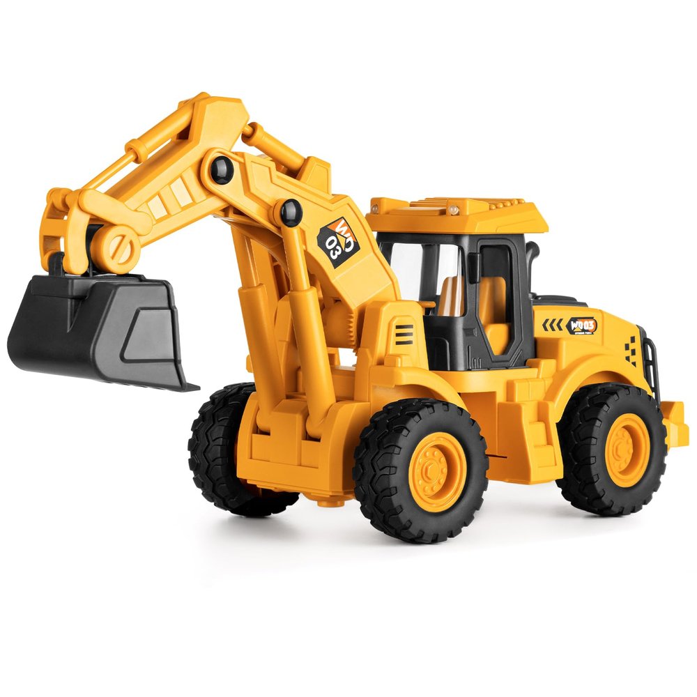 11" Excavator Toy, 1: 18 Scale, Rolling Wheels Inertia-Powered, HeavyDuty Plastic, with Lights & Rumbling Action, Working Boom & Bucket, Indoor/Outdoor Sandbox Vehicle for Ages3+ - Easter Gifts