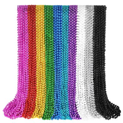 100 PCS Mardi Gras Beads Necklaces, 10 Colors 33 Inch Colorful Bead Necklaces Bulk Party Beads Necklace Round Beaded Necklaces for Mardi Gras, St. Patrick's Day, Christmas, Carnival Party Favor