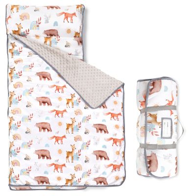 WINGHENLEE Toddler Nap Mat with Removable Pillow and Blanket, 1.1kg Extra Large Thick Rolled Napping Mat, Soft Sleeping Bag for Boys Girls, Slumber Bags for Daycare Preschool Kindergarden, Animal