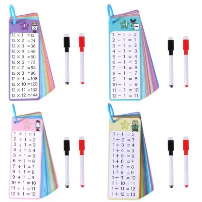 4 Pack/60pcs Multi Math Time Table Flash Cards, Include 8 Markers & 4 Binder Rings Subtraction Multiplication Division Flashcards Math Learning Tools for Beginners Kids