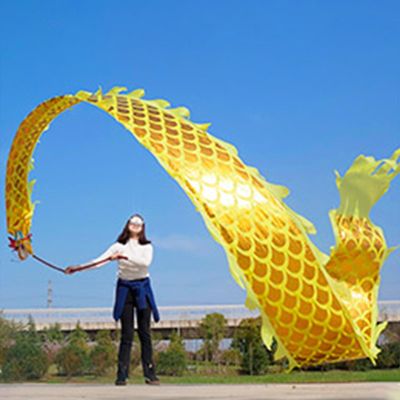 EXCLURA Dragon Poi Lightweight Dragon Dance Flinging Ribbon, Outdoor Square Exercise Dance Dragon Poi, Juggling Play Art Shaking Poi Streamer, for Adult/Senior(Yellow,8 m (26 ft))