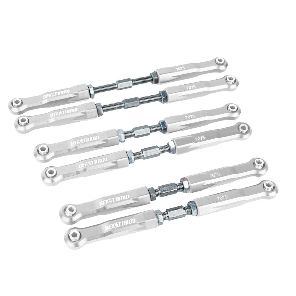 BeaxTurbo Racing Upgrade Parts Aluminum 7075 Front Rear&Steering Link Rod Kit for Losi 8IGHT-X Super Lasernut 1/6 (Silver)