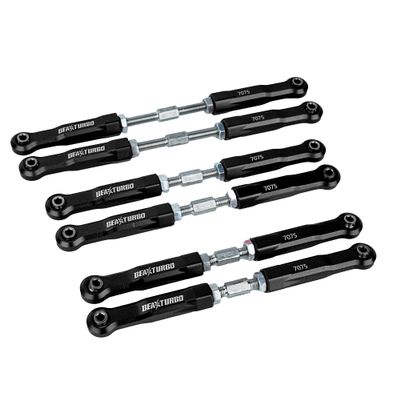 BeaxTurbo Racing Upgrade Parts Aluminum 7075 Front Rear&Steering Link Rod Kit for Losi 8IGHT-X Super Lasernut 1/6 (Black)