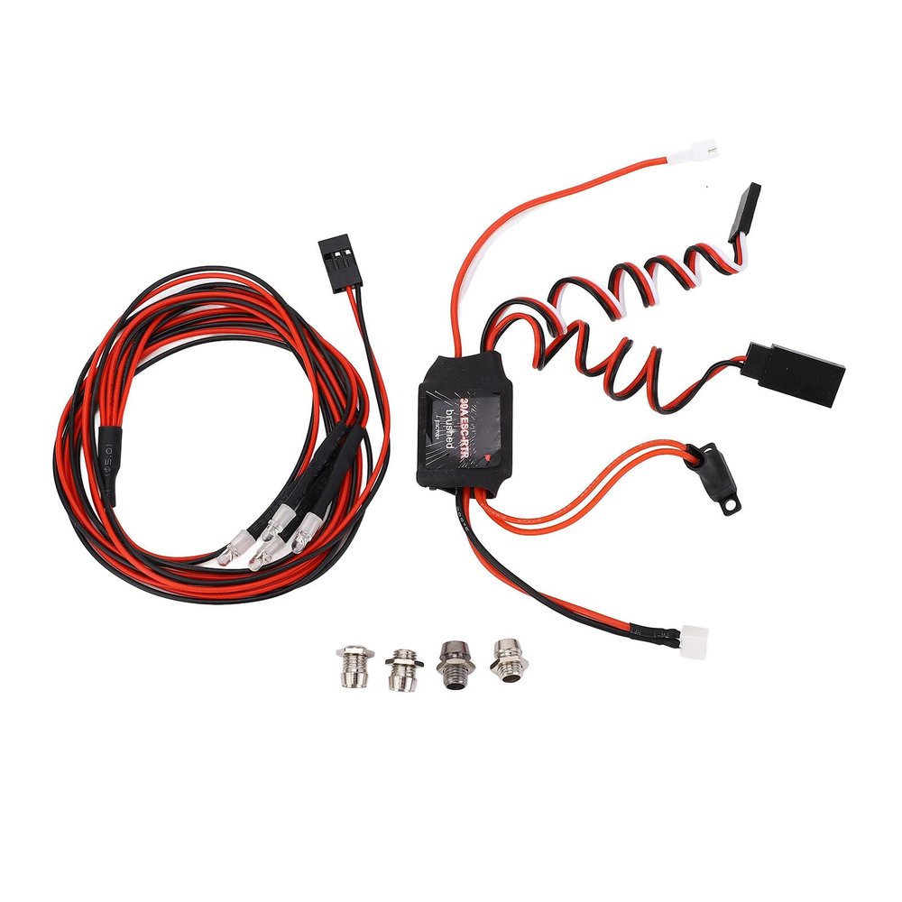 30A RC Brushed ESC Electronic Speed Controller 2 Output Dual Brake ESC with Red White Lights for 1/18 1/24 1/28 RC Cars