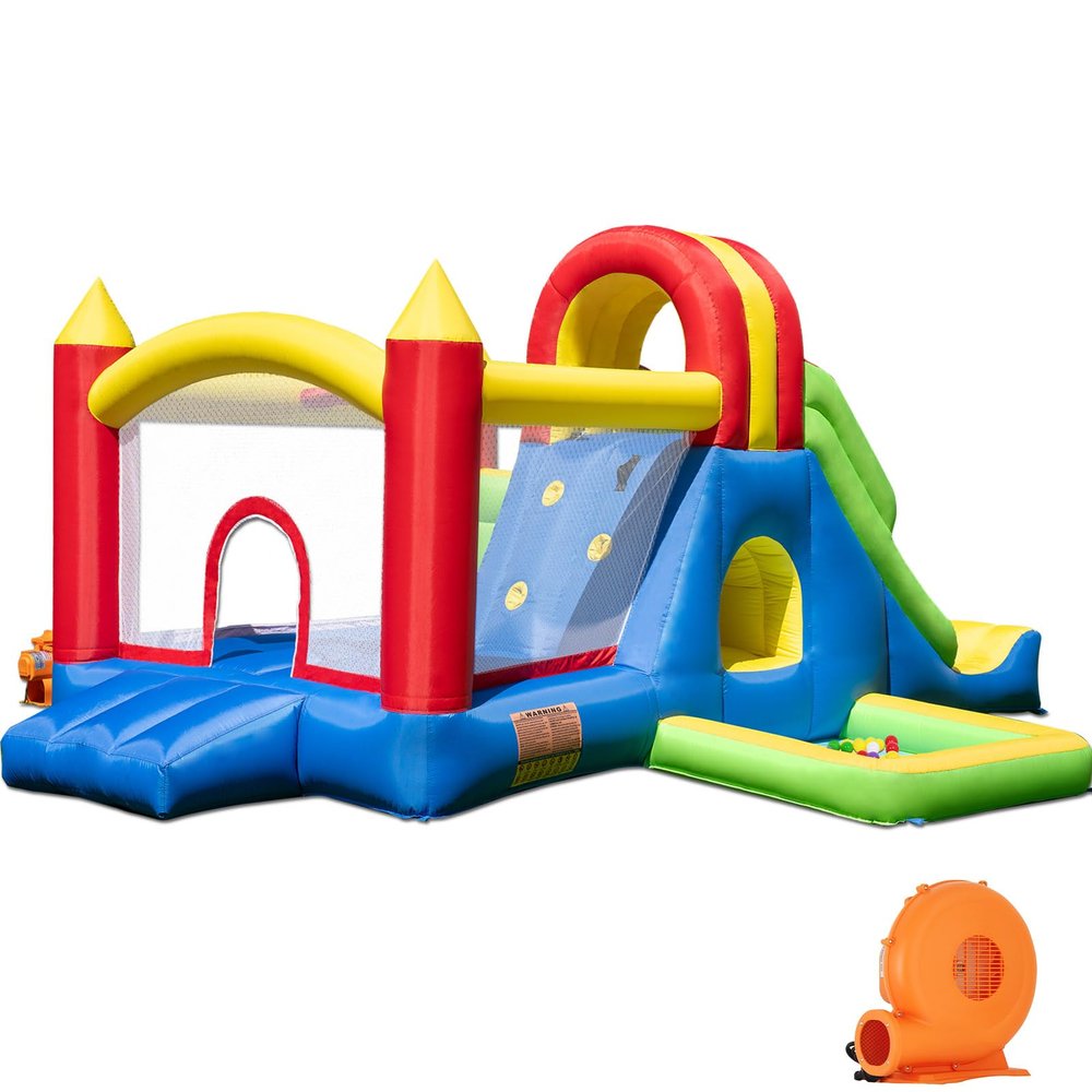 HuaKastro Large Bounce House for Big Kids  Inflatable Playground with Tall Slide, Climbing Wall, Water Pool, Bouncy Ball Pit, Tunnel, Ring Toss Cones, Perfect for Backyard Party Family Gatherings