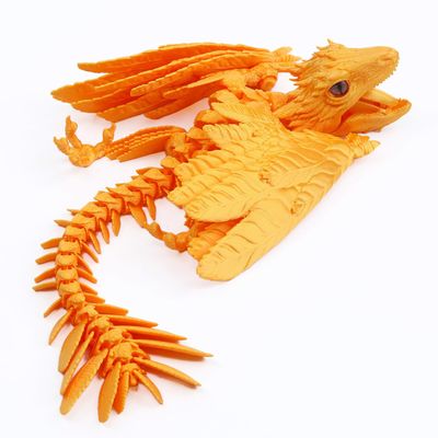 QINGMIAO 3D Printed Dragon, Feathered Wyvern Dragon, 3D Printing Toys, Articulated Dragon, Fidget Dragon, Home Office Decor Desk Toys Pet (Gold)