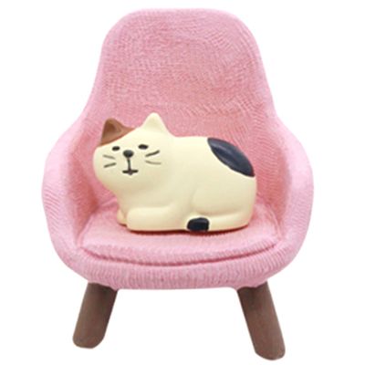 Peosaard Miniature Cat Figurines with Small Sofa,Cute Mini Cat,DIY Japanese Style Decorative Tiny Cats for Microlandscape Tabletop/Pinks