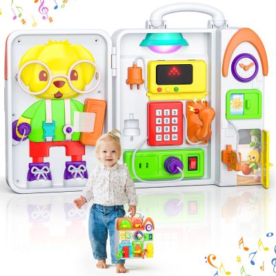 Bilingual Montessori Busy Board and Bilingual Musical Turtle Crawling Toy Bundle