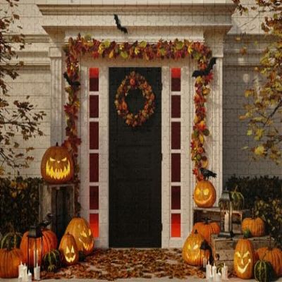 1000Pcs Wooden Jigsaw Puzzle for Adults Halloween Decorated House Pumpkins 3D Rendering Challenging Puzzle Jigsaw Puzzle for Adult Family Holiday Puzzle