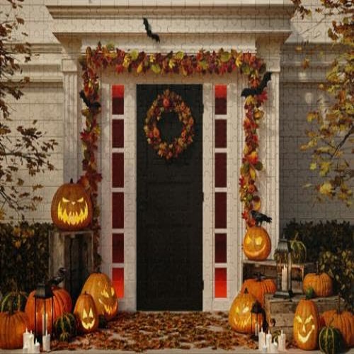 1000Pcs Wooden Jigsaw Puzzle for Adults Halloween Decorated House Pumpkins 3D Rendering Challenging Puzzle Jigsaw Puzzle for Adult Family Holiday Puzzle