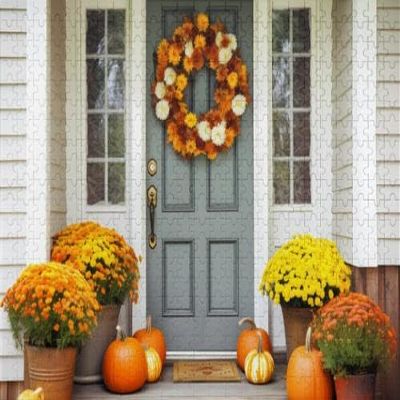 1000Pcs Wooden Jigsaw Puzzle for Adults Cute and Cozy Cottage Fall Decorations Pumpkins The Front Porch and A Challenging Puzzle Jigsaw Puzzle for Adult Family Holiday Puzzle