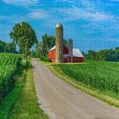 1000Pcs Wooden Jigsaw Puzzle for Adults Midwest Farm Country Road and Red Barn Challenging Puzzle Jigsaw Puzzle for Adult Family Holiday Puzzle