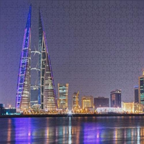 1000Pcs Wooden Jigsaw Puzzle for Adults View World Trade Center and Skyline Manama Kingdom Challenging Puzzle Jigsaw Puzzle for Adult Family Holiday Puzzle
