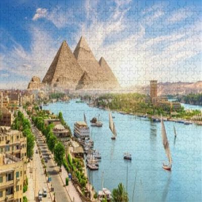 1000Pcs Wooden Jigsaw Puzzle for Adults Pyramid Complex Aswan City by The Nile Aerial View Egypt Challenging Puzzle Jigsaw Puzzle for Adult Family Holiday Puzzle