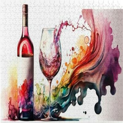 1000Pcs Wooden Jigsaw Puzzle for Adults A Red Wine Bottle and A Glass Red Wine Motion Rainbow Colors Abstract Challenging Puzzle Jigsaw Puzzle for Adult Family Holiday Puzzle