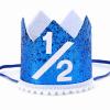 Alianzeo Half Birthday Crown - Blue Glitter Party Hat for Baby Girl or Boy, 6 Month Birthday Decoration view 1