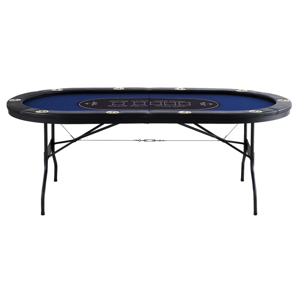 Happybuy 10 Player Foldable Poker Table, 84" Oval Card Table with Padded Rails & Stainless Steel Cup Holders, Portable Blackjack & Texas Hold'em Game Table