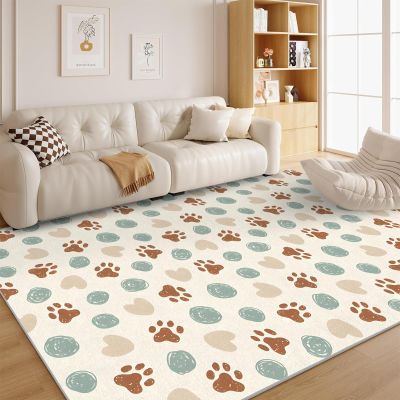 Paw Prints Rug, 3x5 Rug, Dog Animals Tracks Area Rug for Bedroom Decor, Small Non-Slip Washable Rug, Cute Cartoon Heart, Soft Low Pile Throw Rugs for Living Room Entryway (Beige Blue)