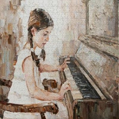 1000Pcs Wooden Jigsaw Puzzle for Adults Beautiful Girl Plays The Piano Created Detail and Color Oil Painting Challenging Puzzle Jigsaw Puzzle for Adult Family Holiday Puzzle