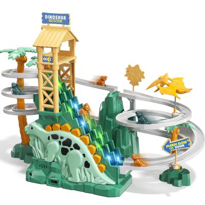 JUKUDAHU Dinosaur Climbing Slide Stair Toy for Toddlers Aged 3 4 5 6 7 8 - Racing Track Game Set, Sliding Car Toy, Dinosaur Themed with Light and Music, Birthday Dinosaur Gifts for Boys Girls Kids