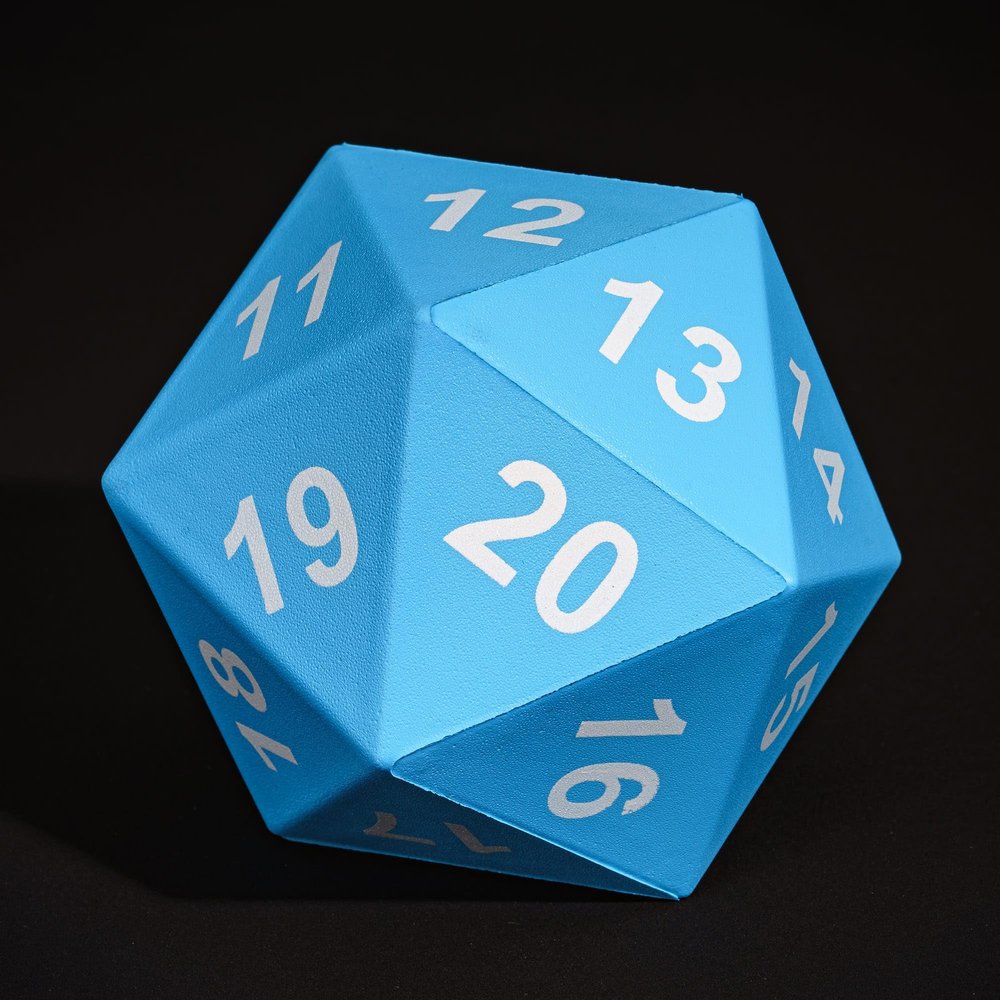 KSNDie Large Foam D20 Dice, 80mm D20 DND Spindown 20 Sided Dice D&D Polyhedral with Drawstring Bag for Role Playing Games (Blue)
