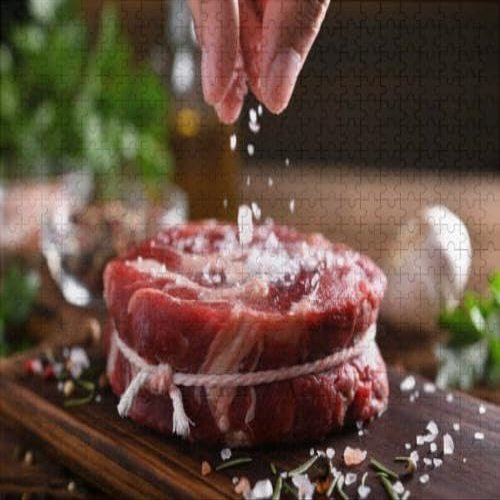 1000Pcs Wooden Jigsaw Puzzle for Adults Hand Sprinkling Salt Fresh Raw Beef Meat A Cutting Board Challenging Puzzle Jigsaw Puzzle for Adult Family Holiday Puzzle