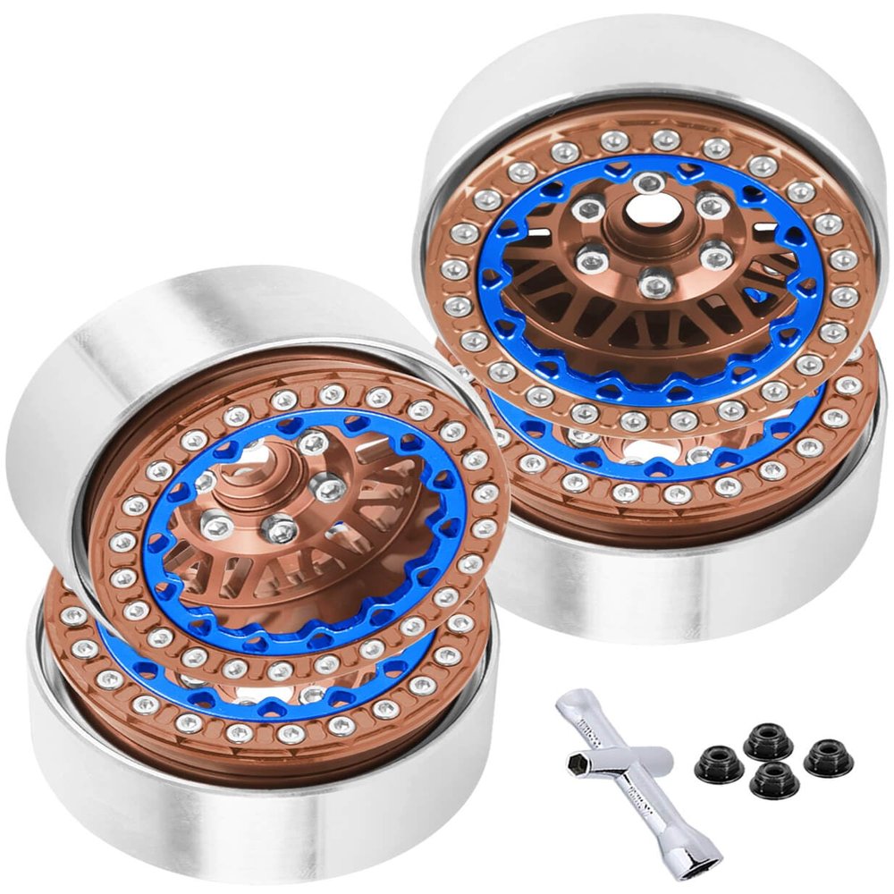 BRCatWPark RC 1.9 Wheel Rims for 1/10 SCX10 SCX10 II 90046 SCX10 III AXI03007 SCX10 Pro TRX4 TRX6 Gen7/8 D90 VS4-10 MST CFX RC Crawler Car,4pcs Aluminum 1.9 Wheel Rims,Brown