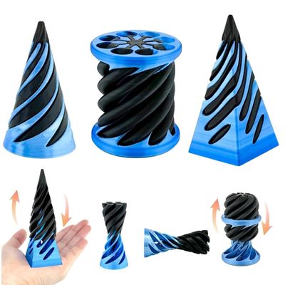 3D Printed Impossible Cone,Spiral Cone Fidget Toy Impossible Pyramid Passthrough Toy,3D Printed Spiral Cone Fidget Toy (Blue Black)