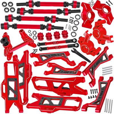 BRCatWPark RC Upgrades Part for 1/10 WideMaxx,Model# 89086-4,Suspension Arms,Caster Block,Steering Blocks,Rear Stub Axle Carriers,Drive Shaft Axles,Camber Links,Tie Rod & Servo Horn,Red