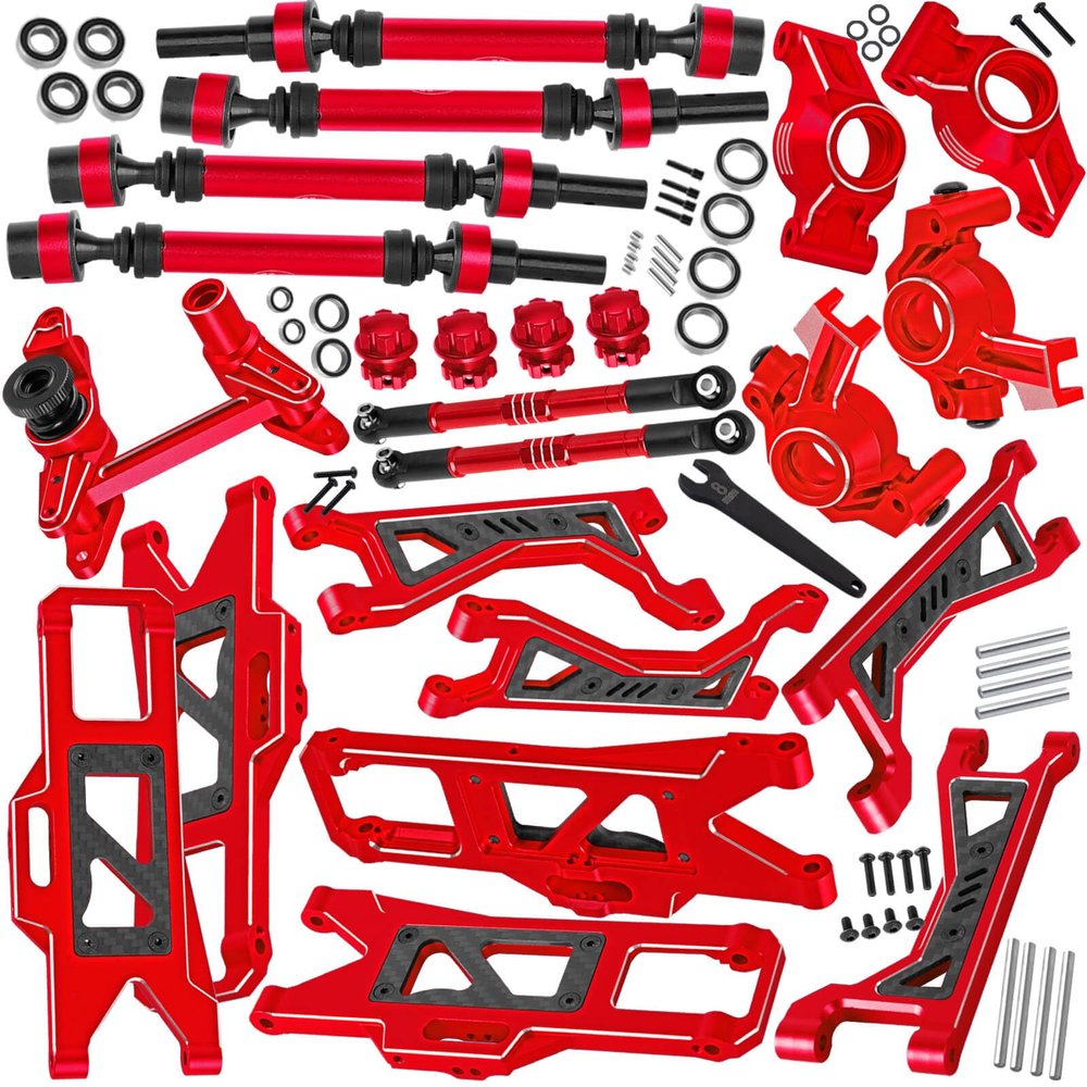 BRCatWPark RC Upgrades Part for 1/10 WideMaxx,Model# 89086-4,Suspension Arms,Caster Block,Steering Blocks,Rear Stub Axle Carriers,Drive Shaft Axles,Camber Links,Tie Rod & Servo Horn,Red