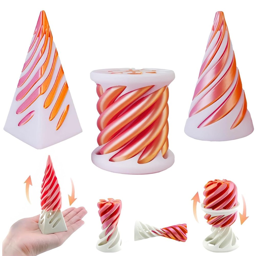 3D Printed Spiral Fidget Toys Impossible Pyramid Passthrough Sculpture Mini Cones Pass Through Pyramid Fidget Toy (Red White)