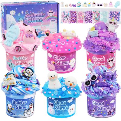6 Pack Slimes, Slime for Kids Animal Wonderland, Butter Cloud Slime kit for Girls Ages 8-12, Toys for Girls and Boys, Birthday Halloween Christmas Party Favors for Kids Goodie Bag Stuffers