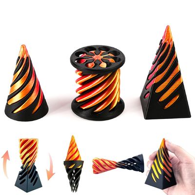 3D Printed Impossible Cone,Spiral Cone Fidget Toy Impossible Pyramid Passthrough Toy,3D Printed Spiral Cone Fidget Toy (Gold Black)
