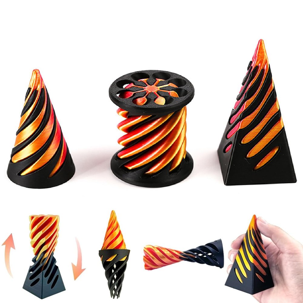 3D Printed Impossible Cone,Spiral Cone Fidget Toy Impossible Pyramid Passthrough Toy,3D Printed Spiral Cone Fidget Toy (Gold Black)