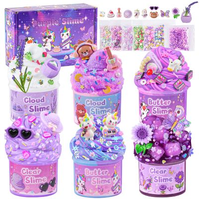 6 Pack Slimes, Purple Slime for Kids, Butter Cloud Slime kit for Girls Ages 8-12, Toys for Girls and Boys, Birthday Halloween Christmas Party Favors for Kids Goodie Bag Stuffers