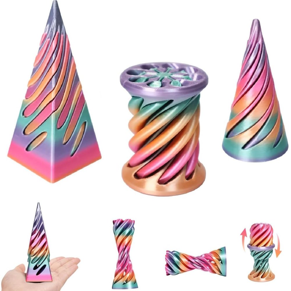 3D Printed Impossible Cone,Spiral Cone Fidget Toy Impossible Pyramid Passthrough Toy,3D Printed Spiral Cone Fidget Toy (Rainbow)